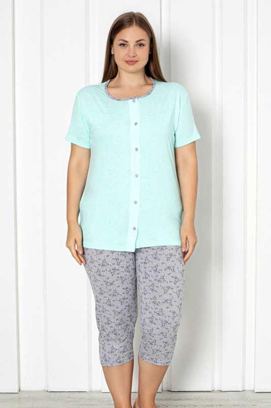 Piżama damska rozpinana 3/4 spodnie Y2323 mięta Christina