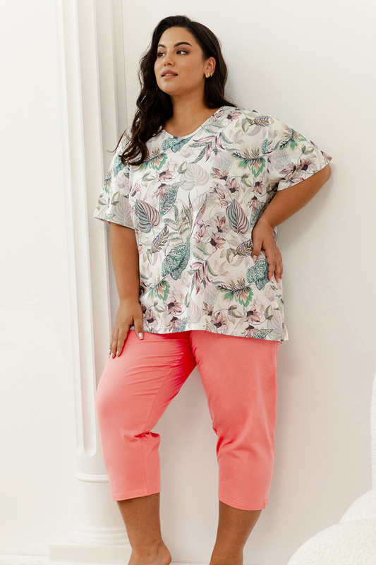 Piżama damska krótki rękaw, 3/4 spodnie PLUS SIZE Renny 3369 S/S 25 Taro