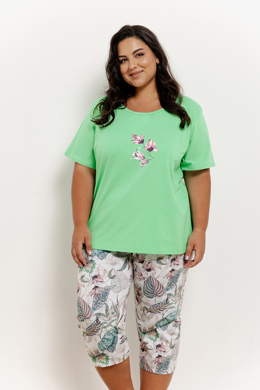 Piżama damska krótki rękaw, 3/4 spodnie PLUS SIZE Lia 3373 S/S 25 Taro