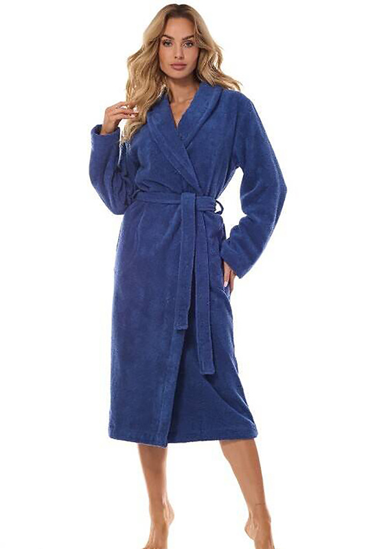 Szlafrok damski długi frotte 2408 navy L&L