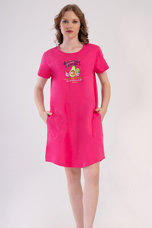 Koszula nocna damska krótki rękaw PLUS SIZE 4092100000 fuksja Vienetta