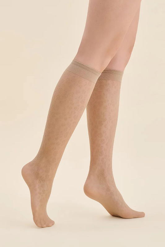 Podkolanówki damskie cienkie wzorzyste ESMA beige Gabriella