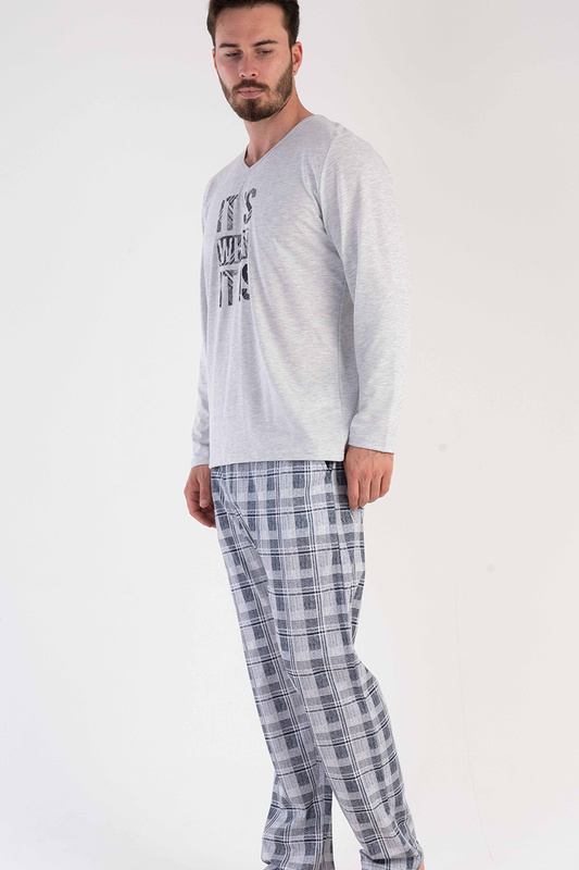 Piżama męska długi rękaw, długie spodnie PLUS SIZE 3032981012 szara Vienetta
